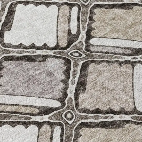 Khaki And Brown Geometric Washable Indoor Outdoor Area Rug Photo 4