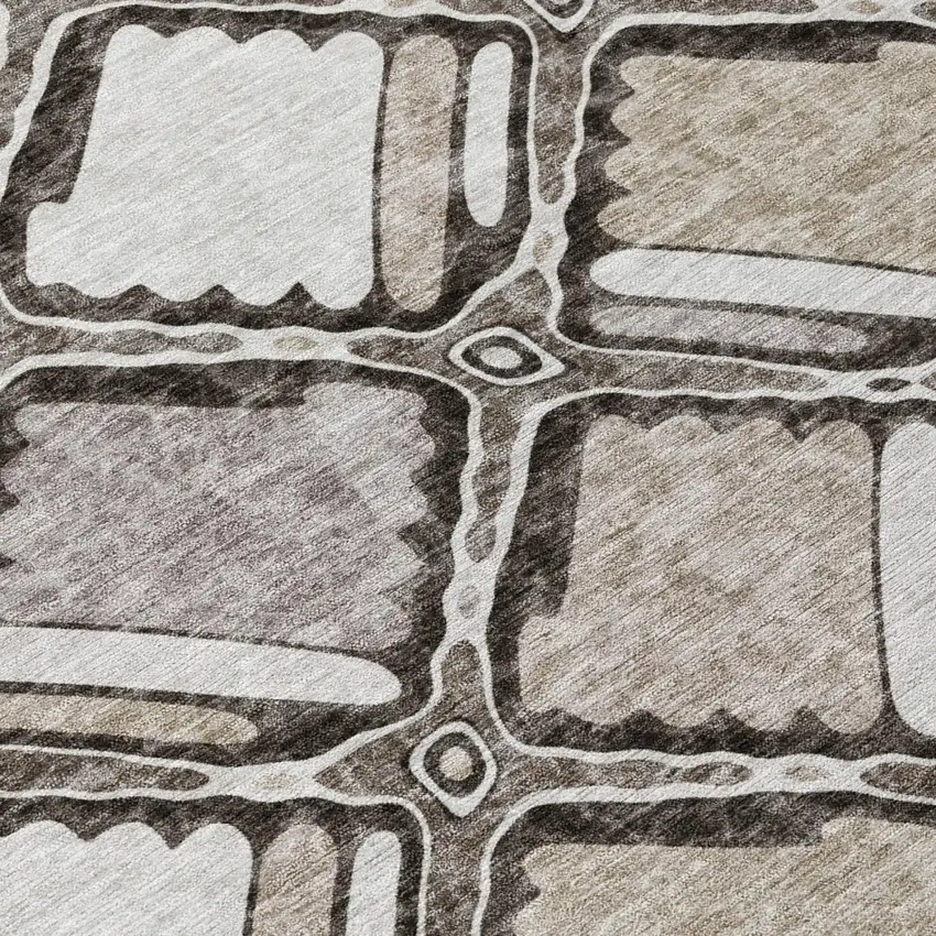 Khaki And Brown Geometric Washable Indoor Outdoor Area Rug Photo 4