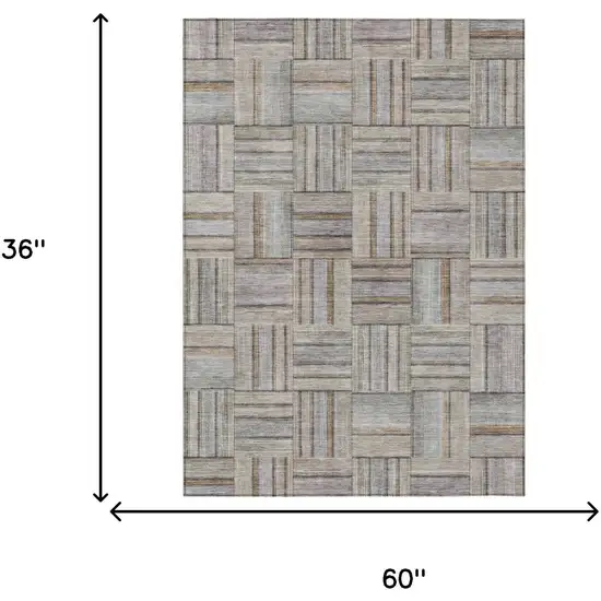 Khaki And Brown Geometric Washable Indoor Outdoor Area Rug Photo 5
