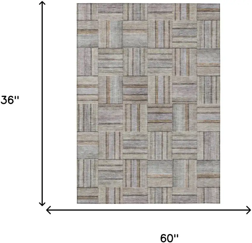 Khaki And Brown Geometric Washable Indoor Outdoor Area Rug Photo 5