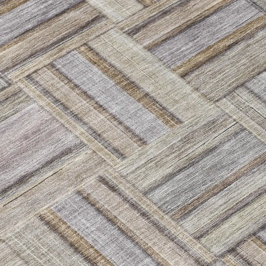 Khaki And Brown Geometric Washable Indoor Outdoor Area Rug Photo 4