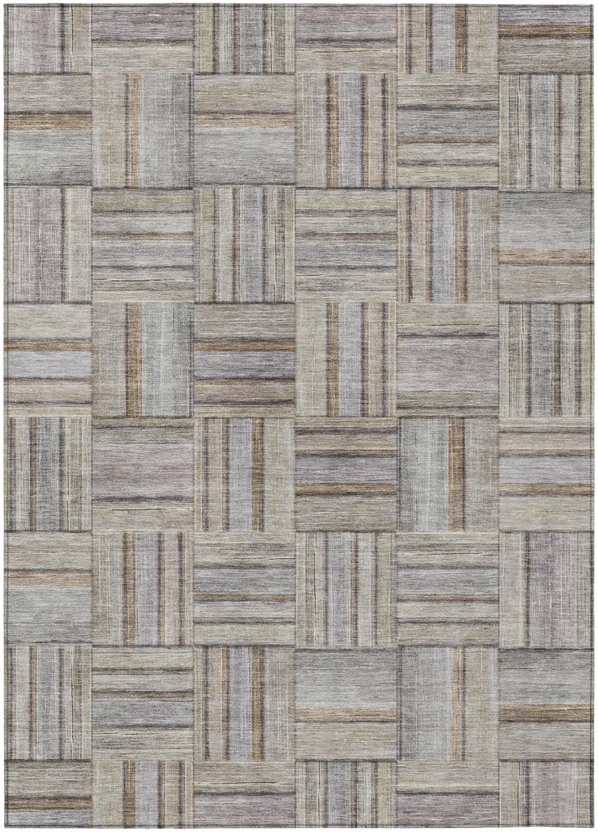Khaki And Brown Geometric Washable Indoor Outdoor Area Rug Photo 2