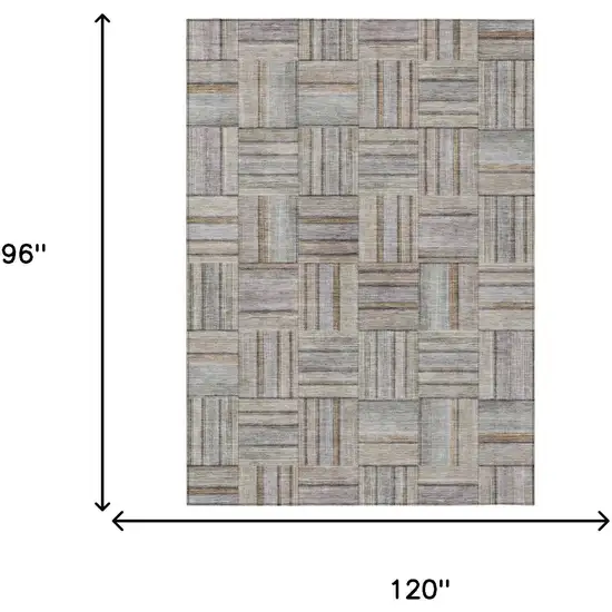 Khaki And Brown Geometric Washable Indoor Outdoor Area Rug Photo 5