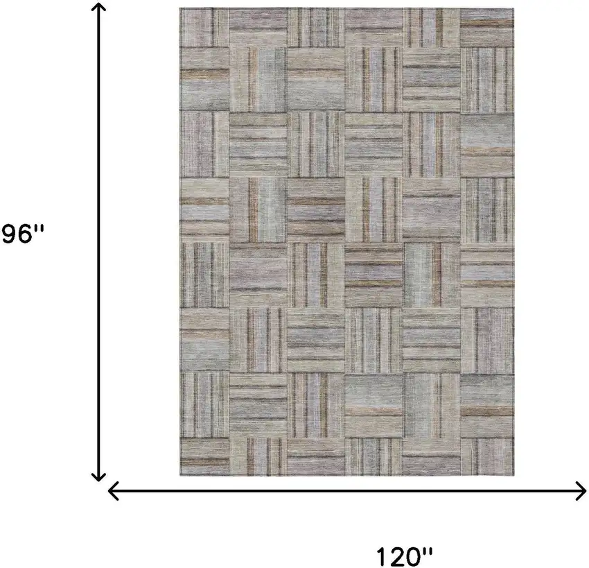Khaki And Brown Geometric Washable Indoor Outdoor Area Rug Photo 5