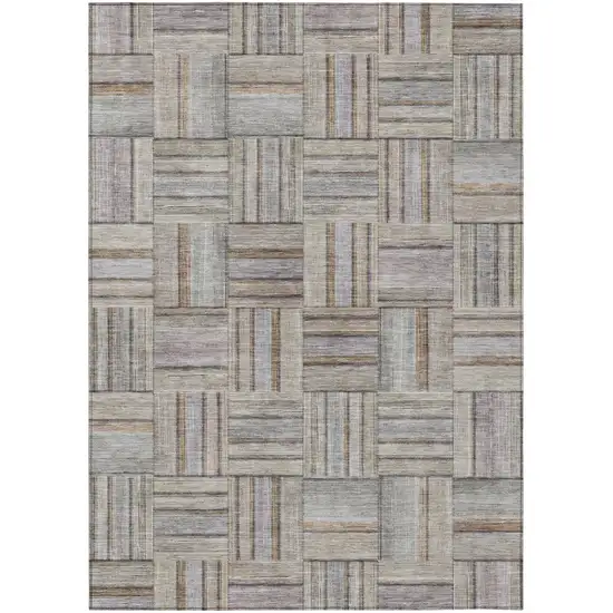 Khaki And Brown Geometric Washable Indoor Outdoor Area Rug Photo 2