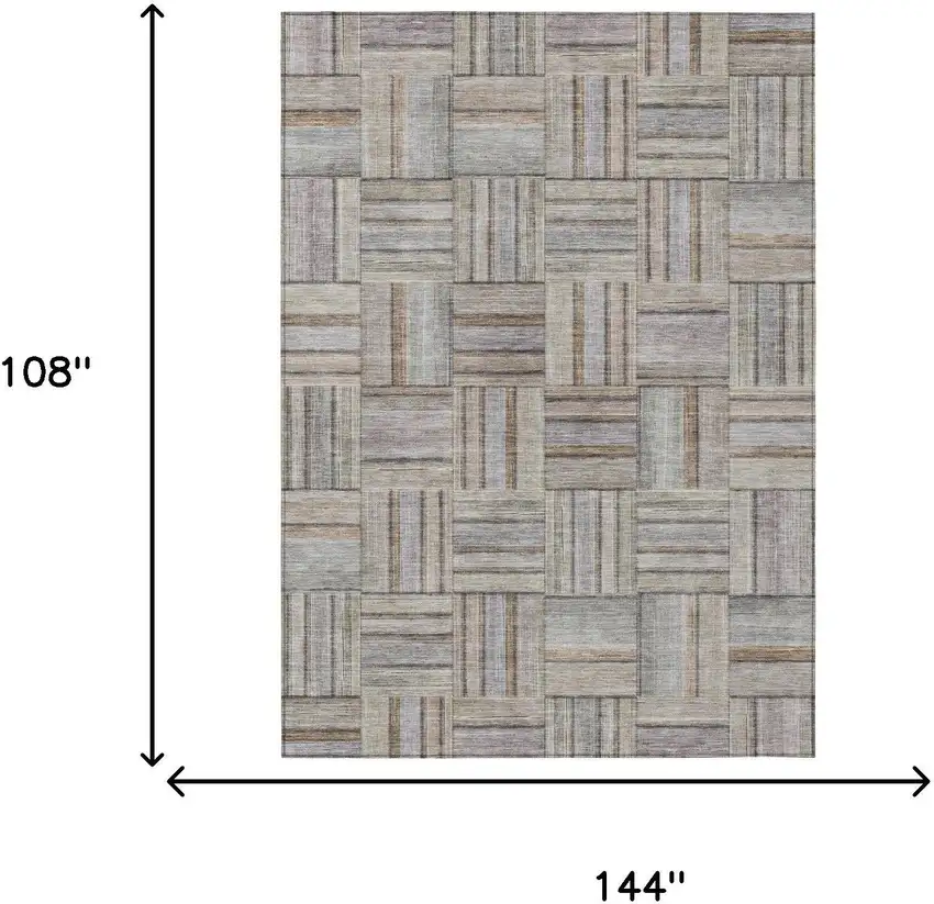 Khaki And Brown Geometric Washable Indoor Outdoor Area Rug Photo 5