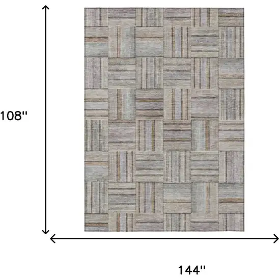 Khaki And Brown Geometric Washable Indoor Outdoor Area Rug Photo 5