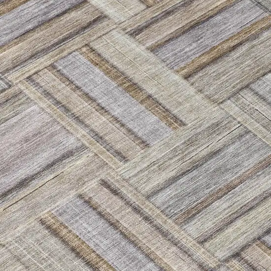 Khaki And Brown Geometric Washable Indoor Outdoor Area Rug Photo 4