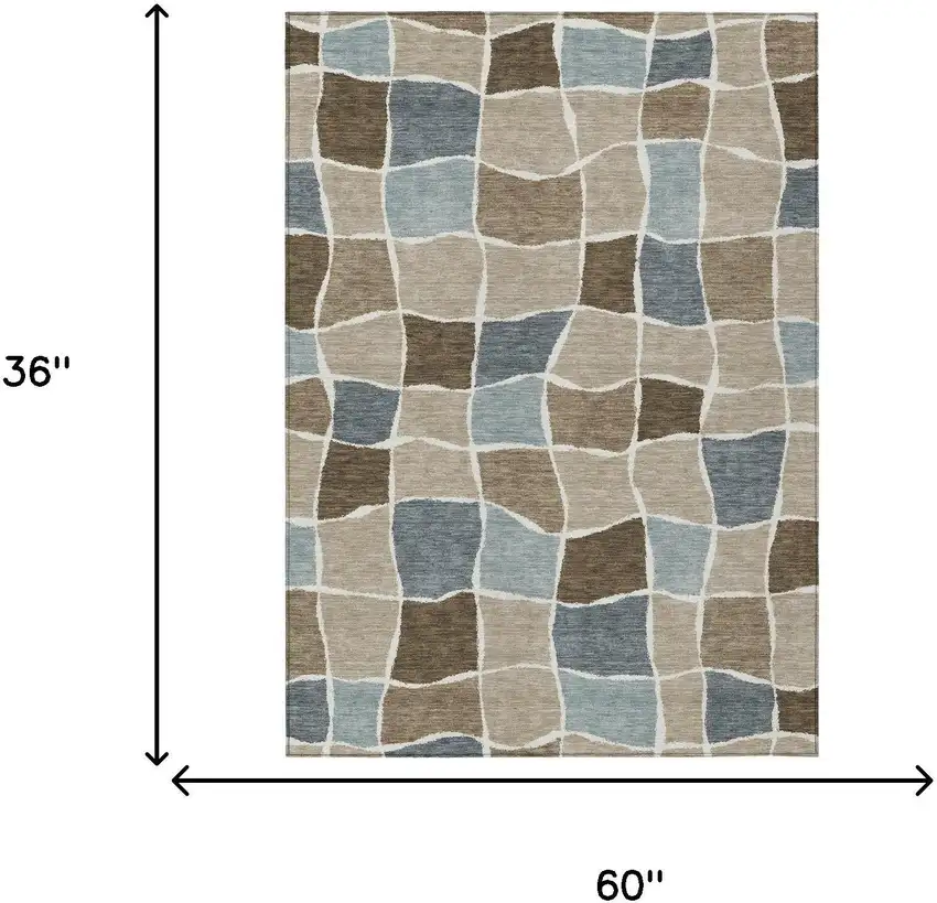Khaki And Brown Geometric Washable Indoor Outdoor Area Rug Photo 5