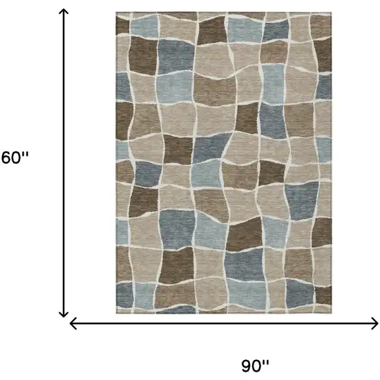 Khaki And Brown Geometric Washable Indoor Outdoor Area Rug Photo 5