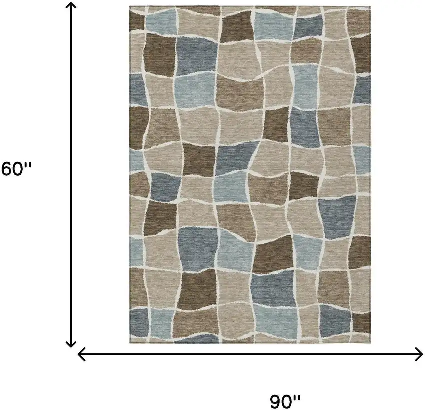 Khaki And Brown Geometric Washable Indoor Outdoor Area Rug Photo 5
