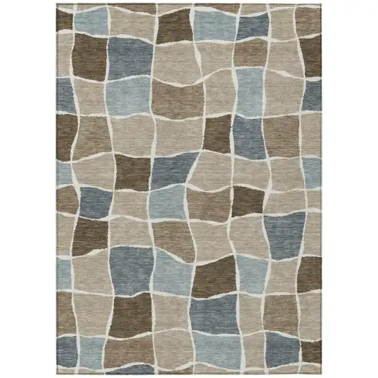Khaki And Brown Geometric Washable Indoor Outdoor Area Rug Photo 2