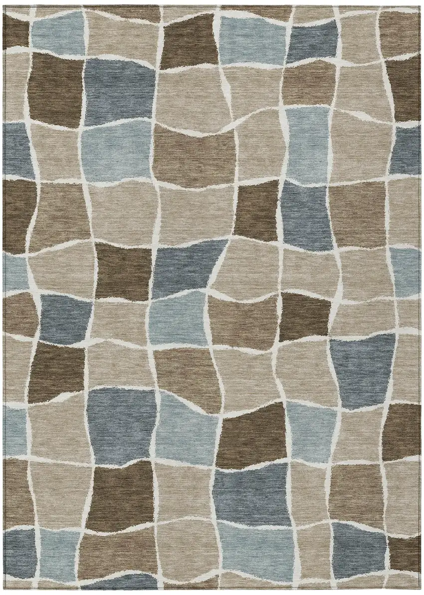 Khaki And Brown Geometric Washable Indoor Outdoor Area Rug Photo 2