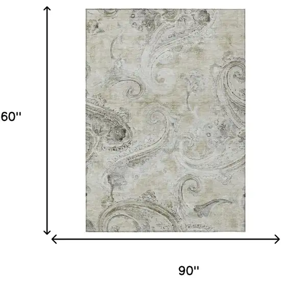 Khaki And Brown Paisley Washable Indoor Outdoor Area Rug Photo 7