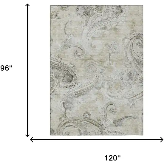Khaki And Brown Paisley Washable Indoor Outdoor Area Rug Photo 7