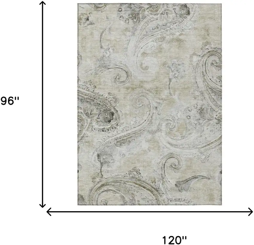 Khaki And Brown Paisley Washable Indoor Outdoor Area Rug Photo 7