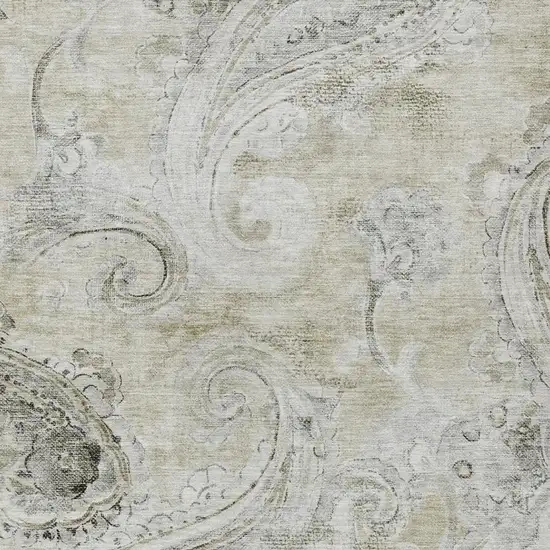 Khaki And Brown Paisley Washable Indoor Outdoor Area Rug Photo 3