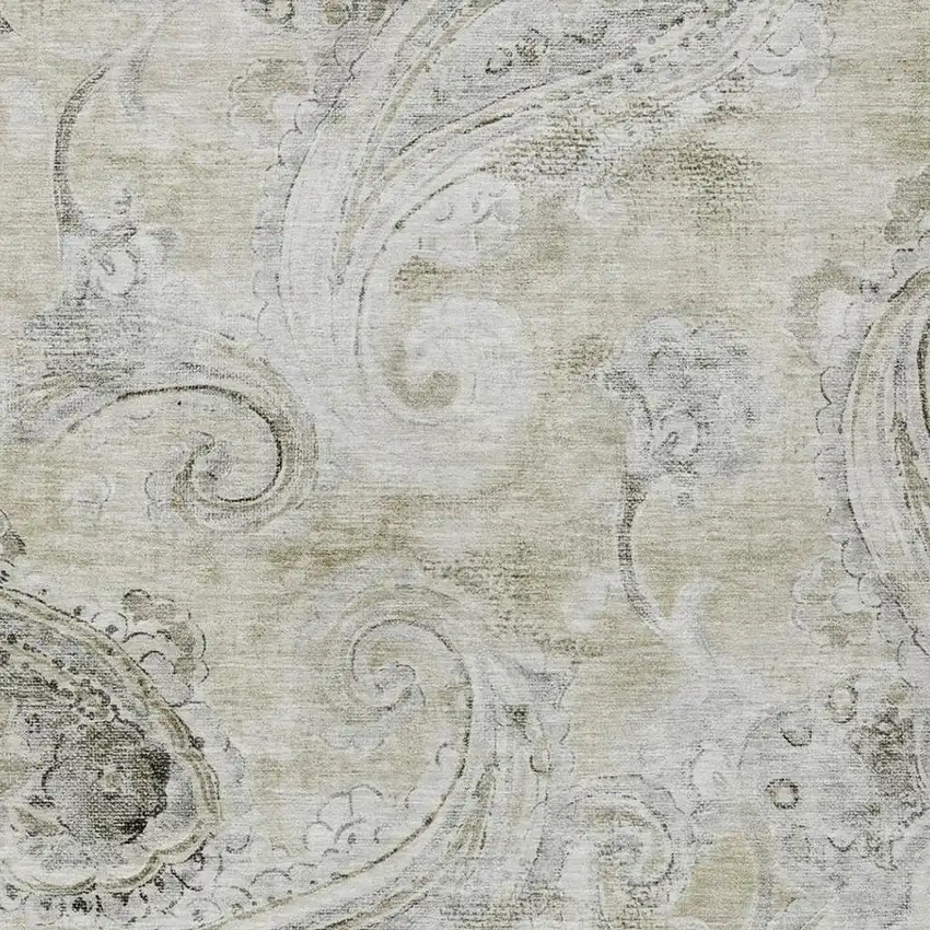 Khaki And Brown Paisley Washable Indoor Outdoor Area Rug Photo 3