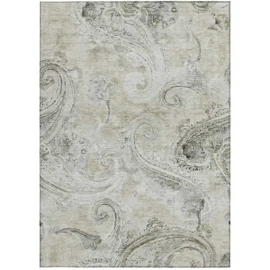 Khaki And Brown Paisley Washable Indoor Outdoor Area Rug Photo 4