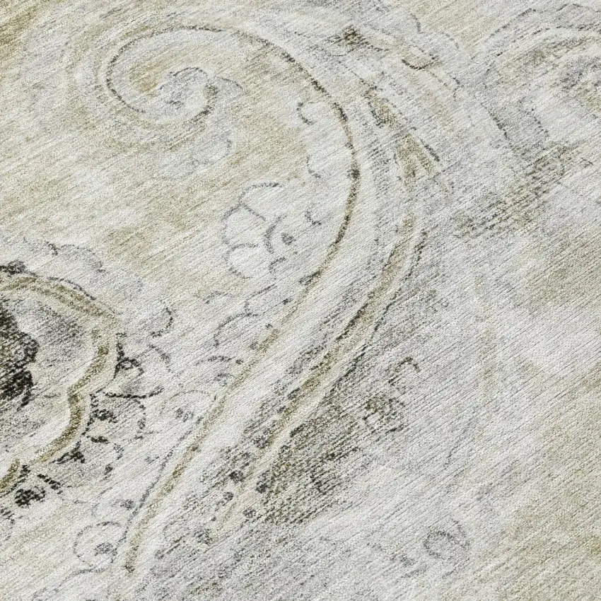 Khaki And Brown Paisley Washable Indoor Outdoor Area Rug Photo 6