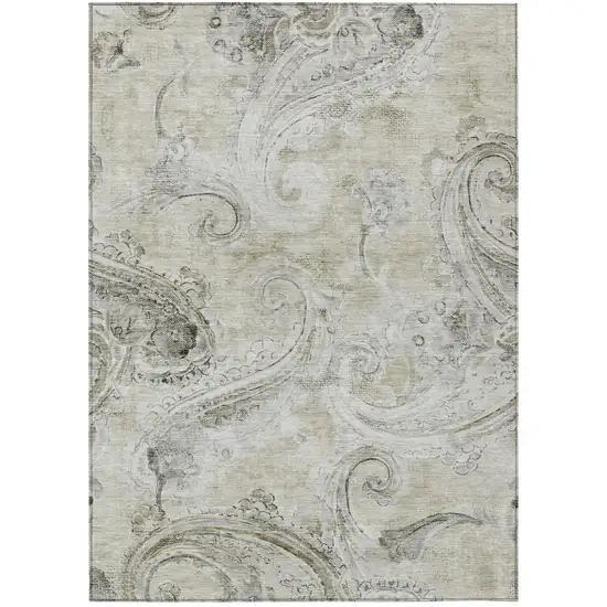 Khaki And Brown Paisley Washable Indoor Outdoor Area Rug Photo 2