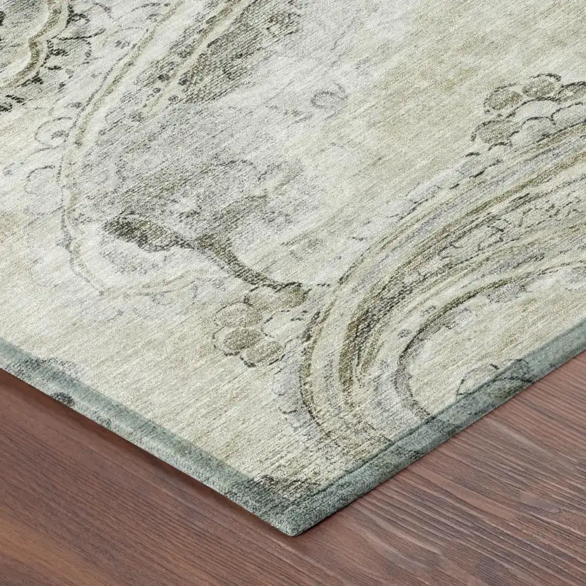 Khaki And Brown Paisley Washable Indoor Outdoor Area Rug Photo 5