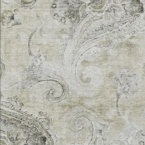 Khaki And Brown Paisley Washable Indoor Outdoor Area Rug Photo 3