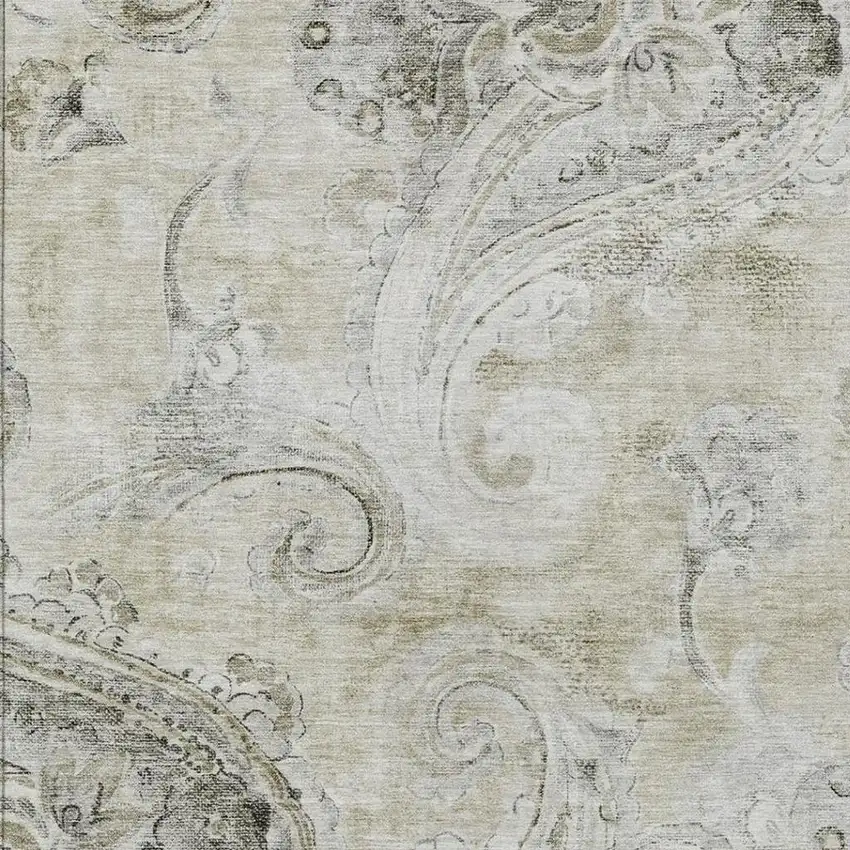 Khaki And Brown Paisley Washable Indoor Outdoor Area Rug Photo 3