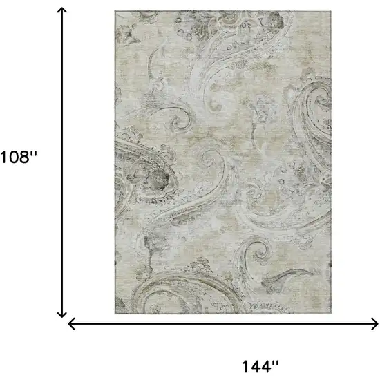 Khaki And Brown Paisley Washable Indoor Outdoor Area Rug Photo 7