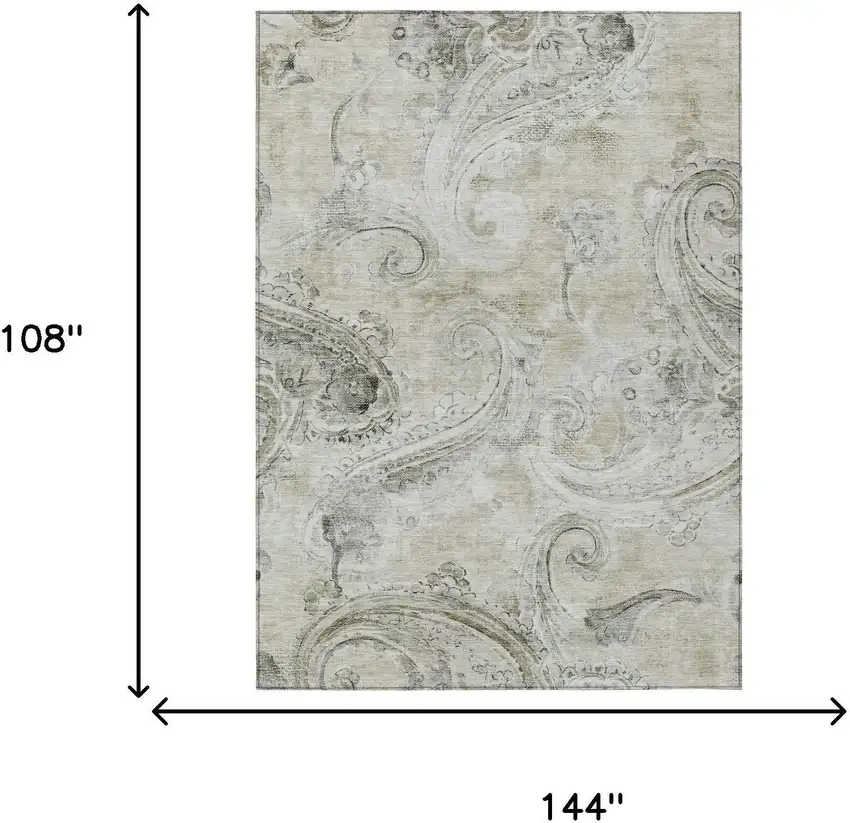 Khaki And Brown Paisley Washable Indoor Outdoor Area Rug Photo 7