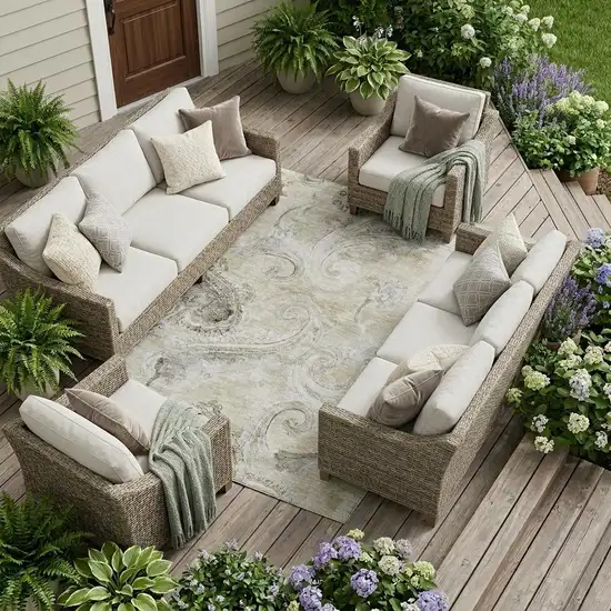 Khaki And Brown Paisley Washable Indoor Outdoor Area Rug Photo 1