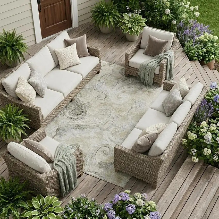 Khaki And Brown Paisley Washable Indoor Outdoor Area Rug Photo 1