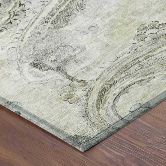 Khaki And Brown Paisley Washable Indoor Outdoor Area Rug Photo 5