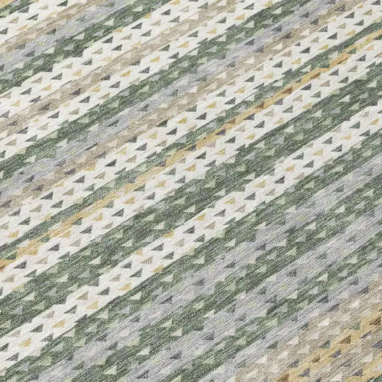 Khaki And Brown Striped Washable Indoor Outdoor Area Rug Photo 4