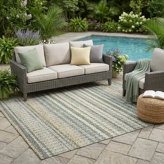 Khaki And Brown Striped Washable Indoor Outdoor Area Rug Photo 1