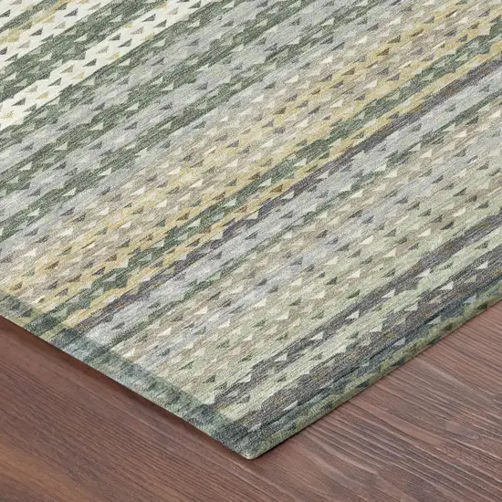 Khaki And Brown Striped Washable Indoor Outdoor Area Rug Photo 3