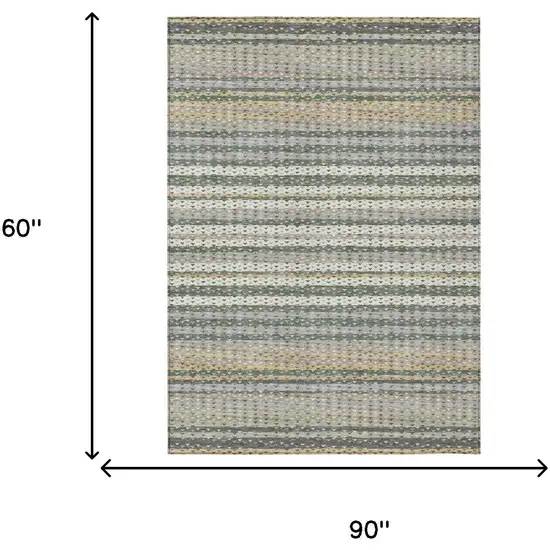 Khaki And Brown Striped Washable Indoor Outdoor Area Rug Photo 5