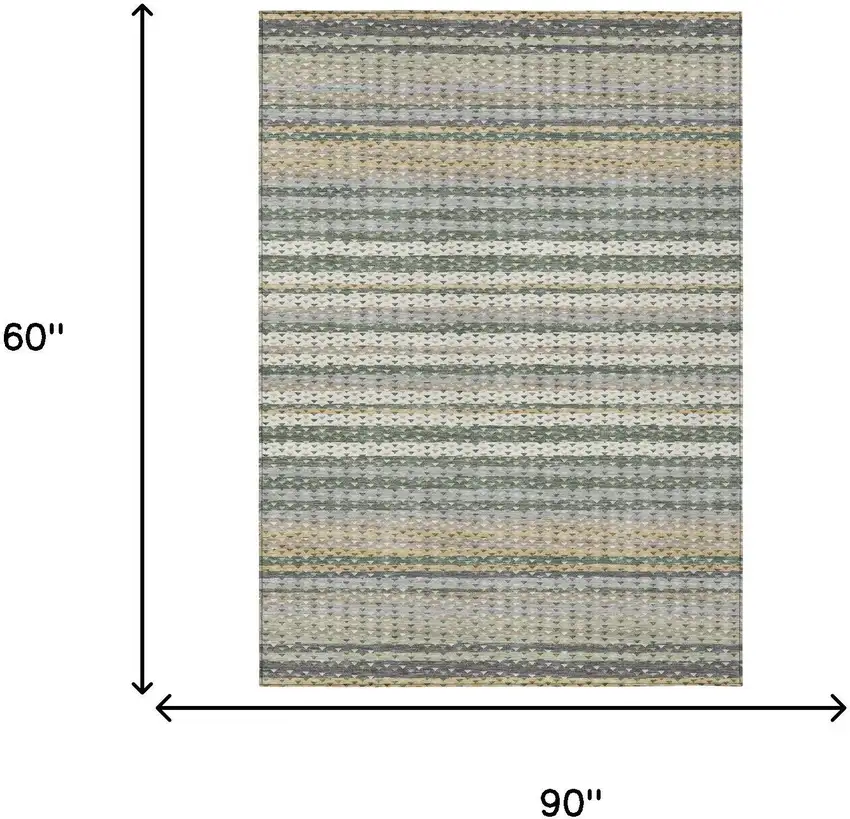 Khaki And Brown Striped Washable Indoor Outdoor Area Rug Photo 5
