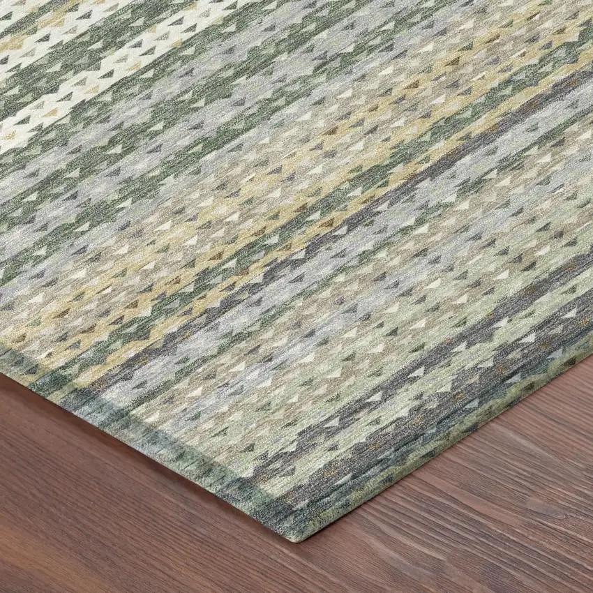 Khaki And Brown Striped Washable Indoor Outdoor Area Rug Photo 3