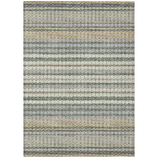 Khaki And Brown Striped Washable Indoor Outdoor Area Rug Photo 2