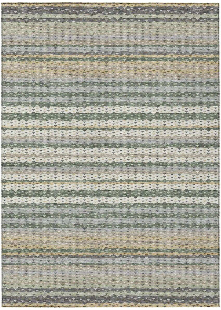 Khaki And Brown Striped Washable Indoor Outdoor Area Rug Photo 2