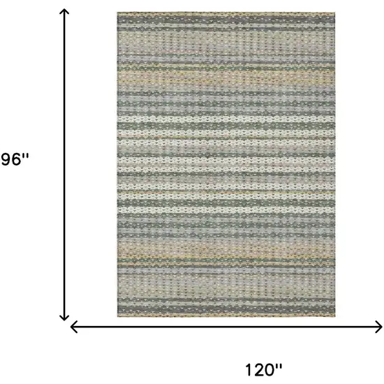 Khaki And Brown Striped Washable Indoor Outdoor Area Rug Photo 5