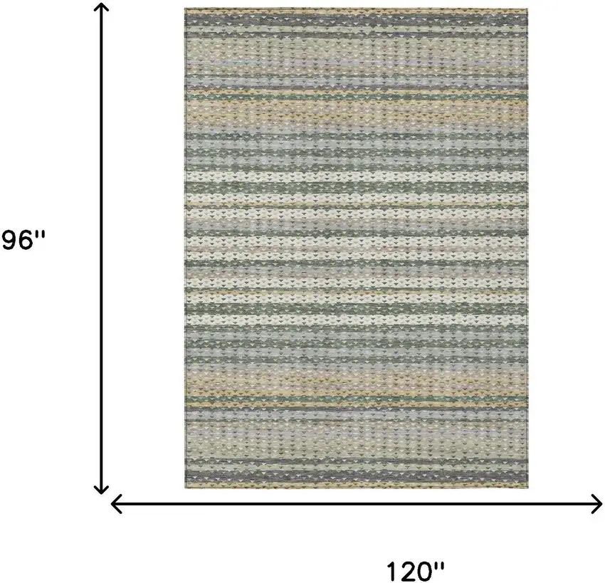 Khaki And Brown Striped Washable Indoor Outdoor Area Rug Photo 5
