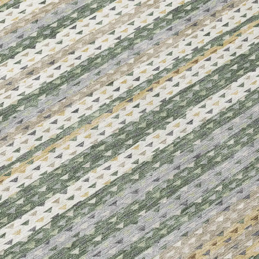 Khaki And Brown Striped Washable Indoor Outdoor Area Rug Photo 4