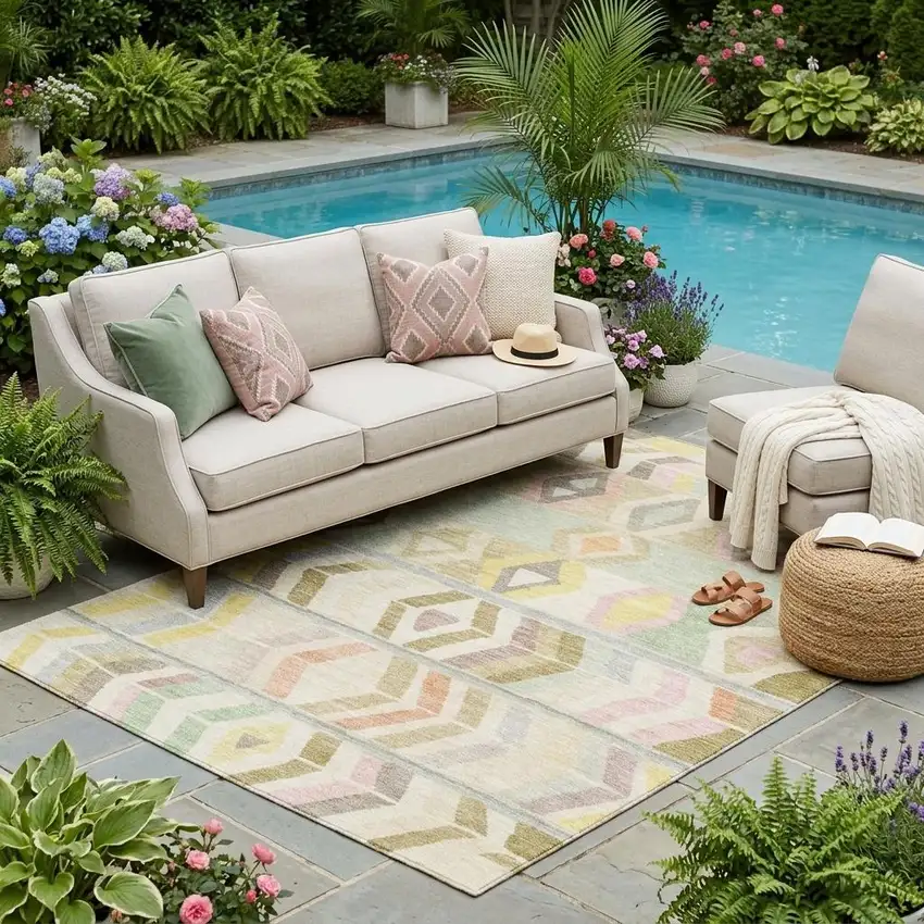Khaki And Brown Tribal Washable Indoor Outdoor Area Rug Photo 1