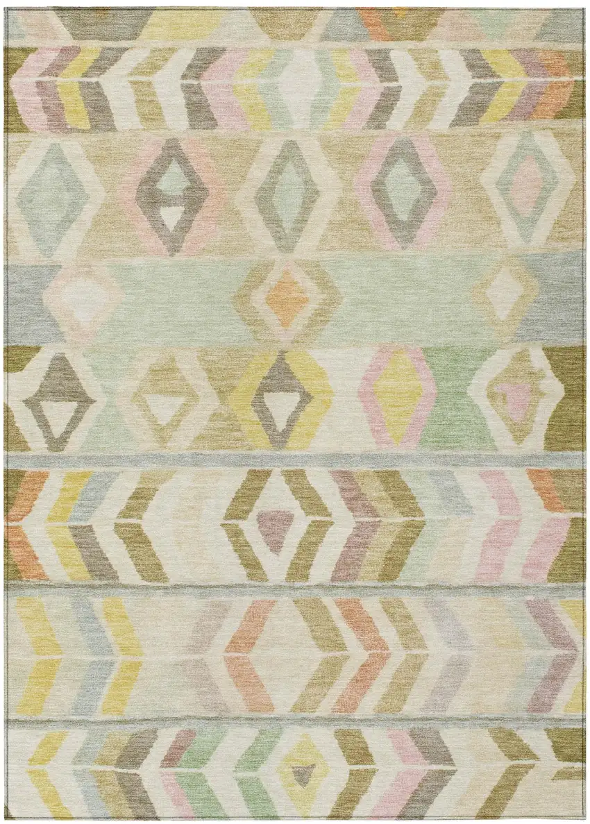 Khaki And Brown Tribal Washable Indoor Outdoor Area Rug Photo 2