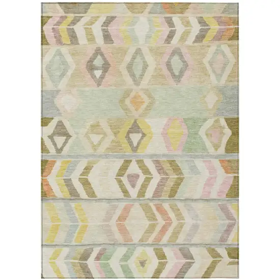 Khaki And Brown Tribal Washable Indoor Outdoor Area Rug Photo 2