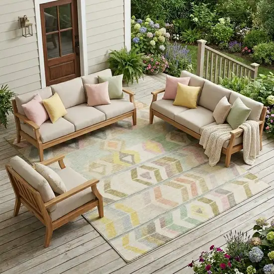 Khaki And Brown Tribal Washable Indoor Outdoor Area Rug Photo 1