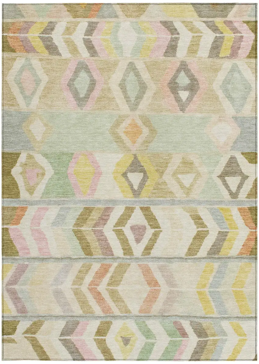 Khaki And Brown Tribal Washable Indoor Outdoor Area Rug Photo 4