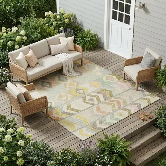 Khaki And Brown Tribal Washable Indoor Outdoor Area Rug Photo 1